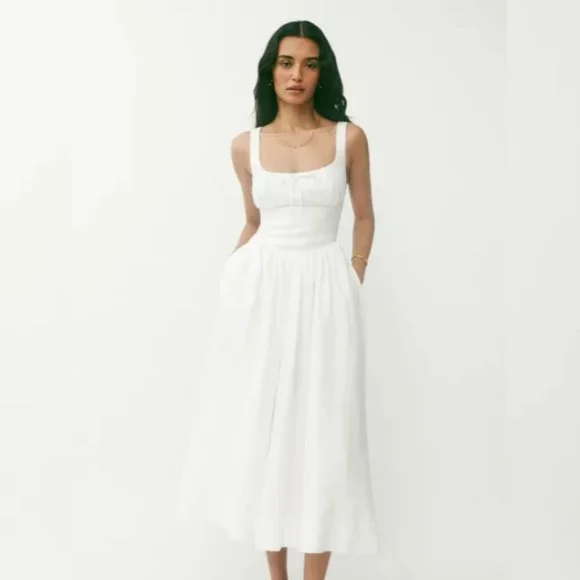 NWOT Reformation Balia Linen Dress in White Sleeveless Midi